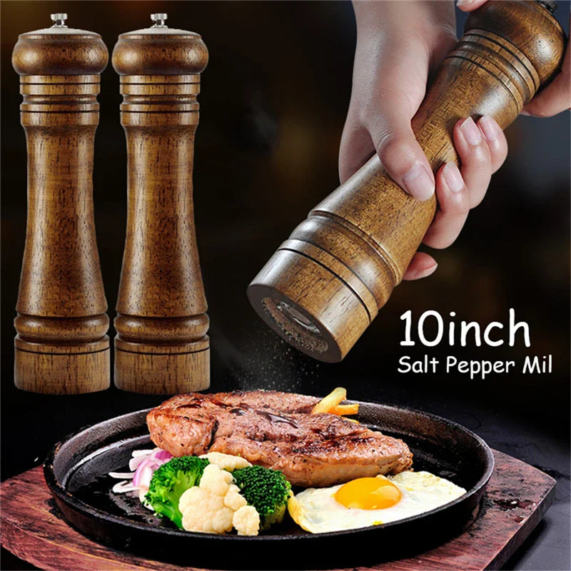 4-Piece Oak Wood Salt & Pepper Mill Grinder Set – Ceramic Core