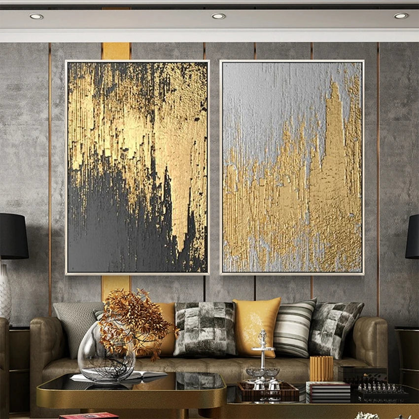 Nordic design abstract golden walll pictures for Christmas home decoration Hand painted oil painting on canvas for living room Peaceful Pleasures Health and Wellness