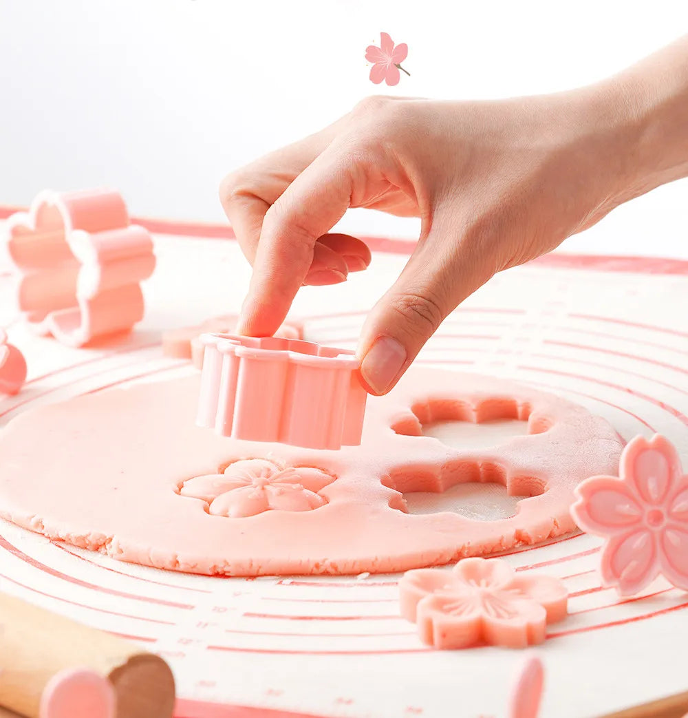 5-Piece Sakura Cherry Blossom Cookie Cutter & Stamp Mold Set – Floral Biscuit & Fondant Baking Tool