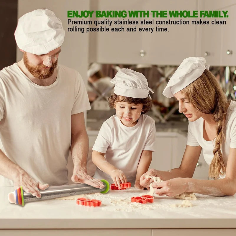 Adjustable Stainless Steel Rolling Pins 4 Removable Thickness Rings Pastry Mat for Dough Pizza Pastry Pie Cookies Bakeware Tool Peaceful Pleasures Health and Wellness