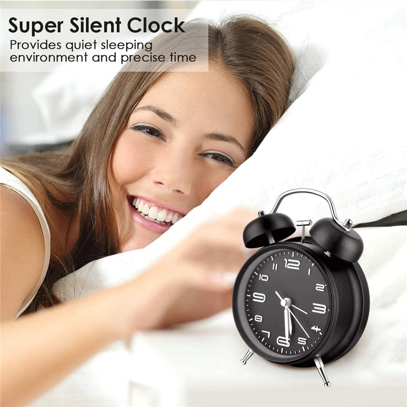 4 Inch Twin Bell Loud Alarm Clock Metal Frame 3D Dial with Backlight Battery Operate Desk Table Alarm Clock For Home and Office Peaceful Pleasures Health and Wellness