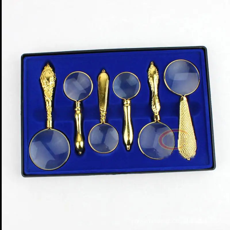 Hand-Held Magnifying Glass, High-Grade Gift Premium Magnifying Glass 6 Packs of Different Sizes and Different Multiples Peaceful Pleasures Health and Wellness Gold