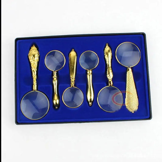 Hand-Held Magnifying Glass, High-Grade Gift Premium Magnifying Glass 6 Packs of Different Sizes and Different Multiples Peaceful Pleasures Health and Wellness Gold