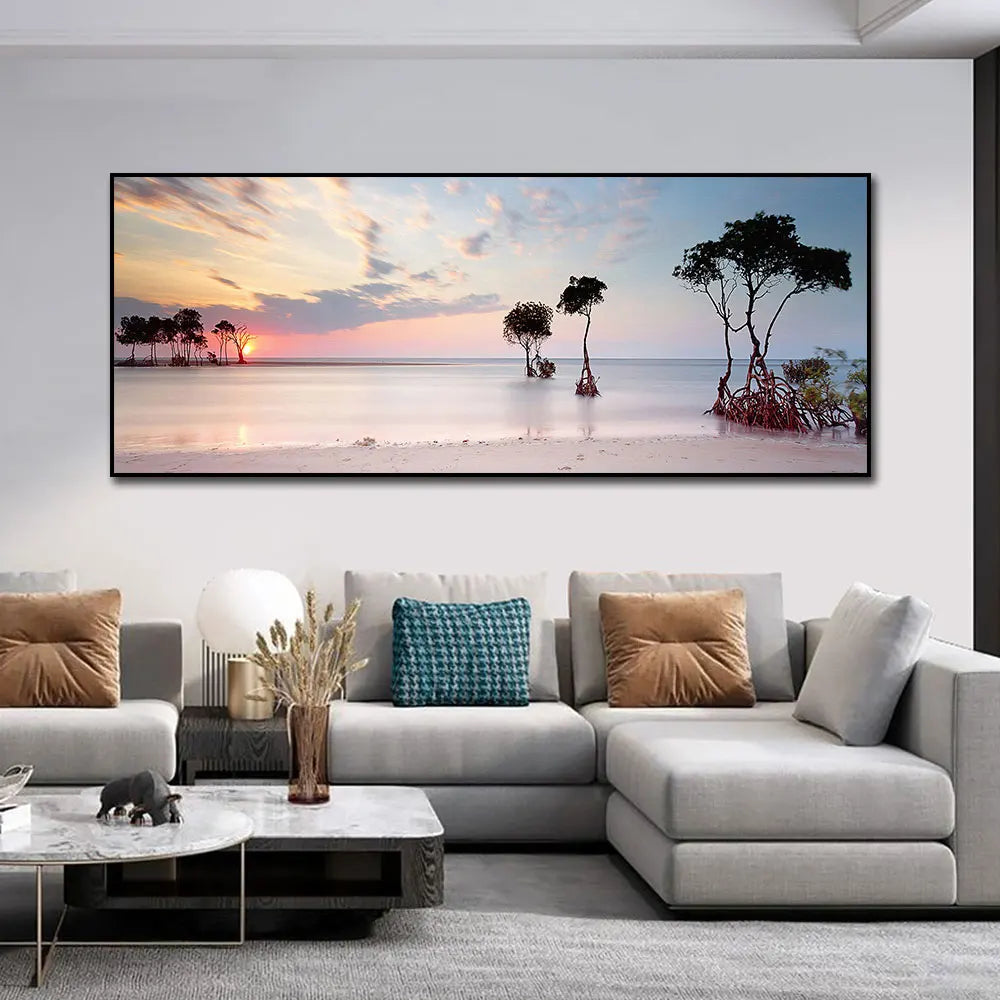 Modern Beach Dusk Seascape Picture Print on Canvas Painting Home Decor Coastline Posters Wall Art Pictures for Living Room Decor Peaceful Pleasures Health and Wellness