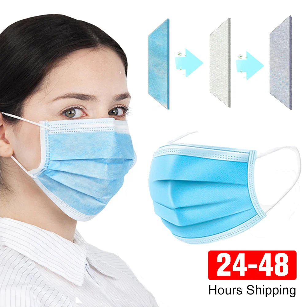 Black Disposable 3-Layer Face Masks – Melt-Blown Earloop