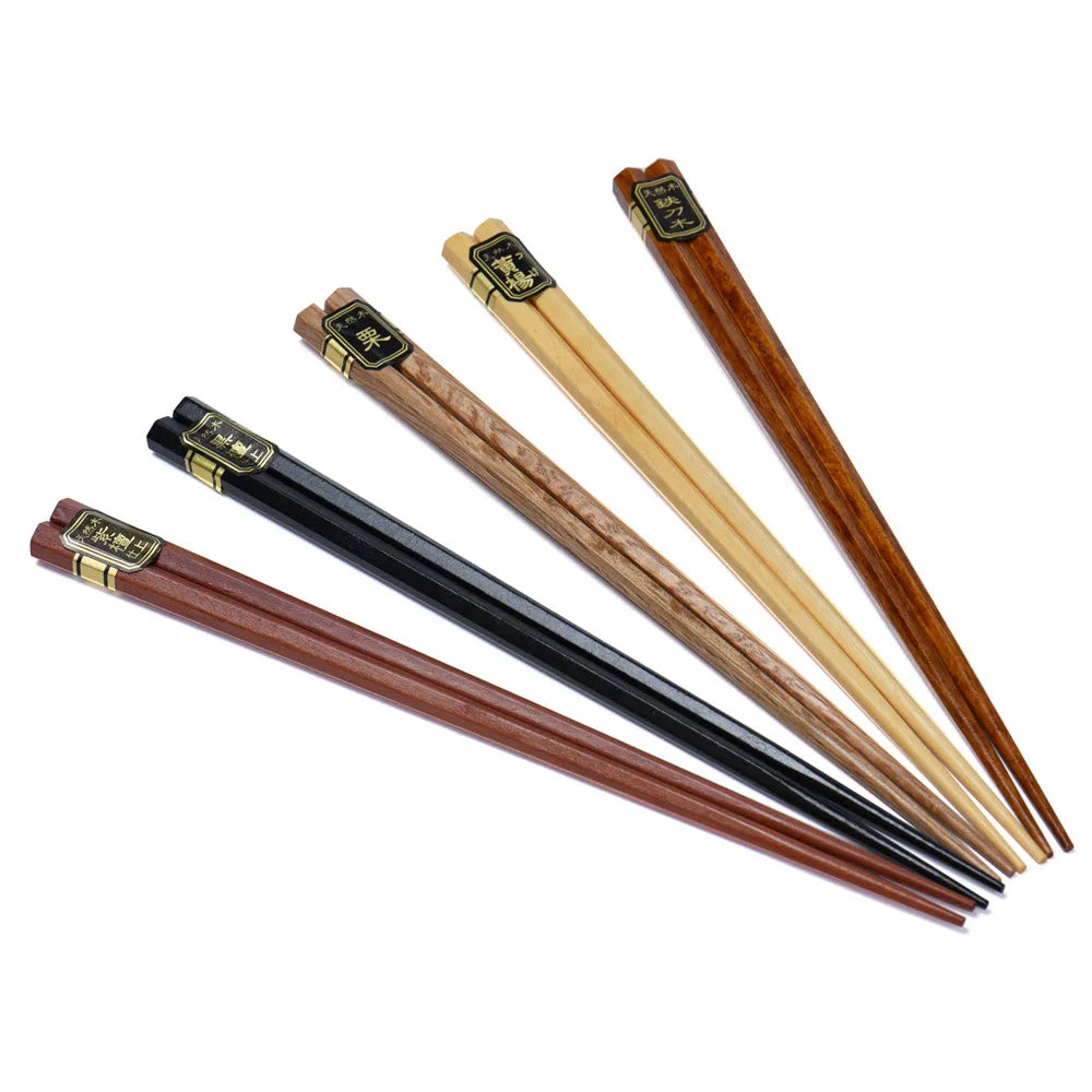 5 Pair Janpanese Korean Food Wooden Chopsticks Reusable Natural Beech Chopsticks Chinese Set Palillos Japanese Gift Pack Peaceful Pleasures Health and Wellness