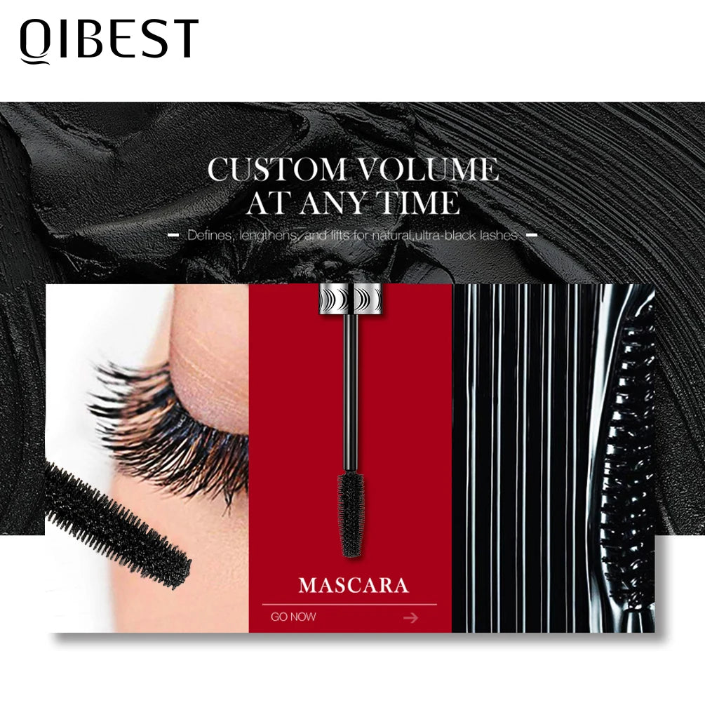 QIBEST Makeup Black Mascara 4D Curling Thick Mascara Volume Eyelash Extension Make up Waterproof Lengthening Eyes Cosmetics Peaceful Pleasures Health and Wellness
