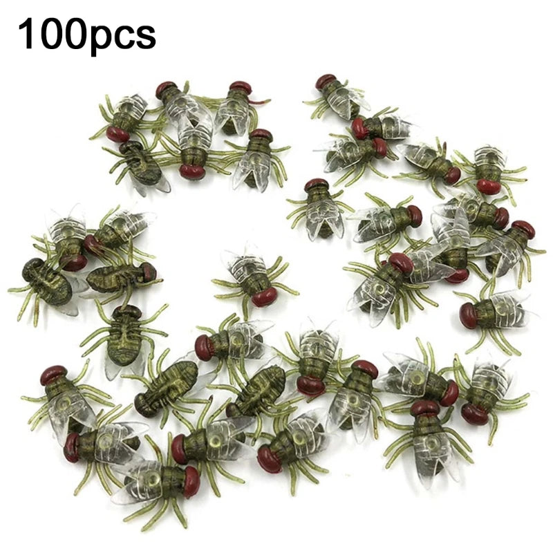 100 Pcs Fake Flies Plastic Bug Prank Toys | Halloween Party