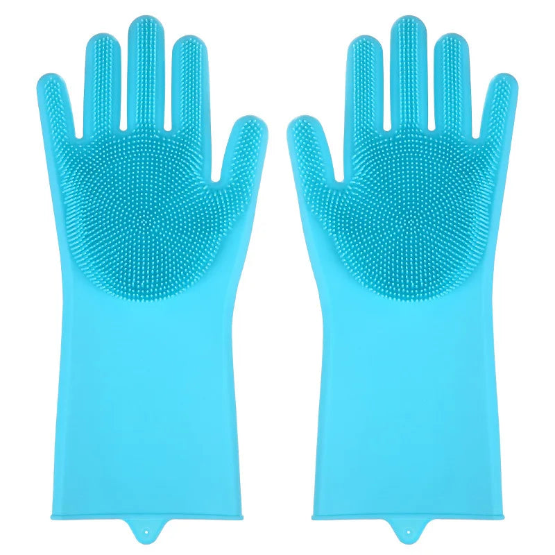 2PCS Multifunction Silicone Cleaning Gloves Magic Silicone Dish Washing Gloves for Kitchen Household Silicone Dishwashing Gloves Peaceful Pleasures Health and Wellness Blue