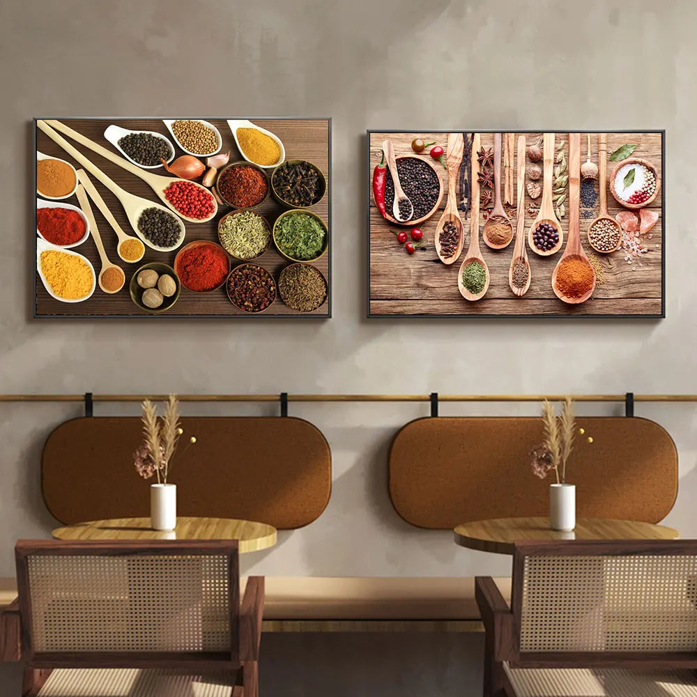 Grains Spices Spoon Peppers Canvas Painting Kitchen Decoration Posters Prints For Dining room Wall Art Pictures Home Art Decor Peaceful Pleasures Health and Wellness