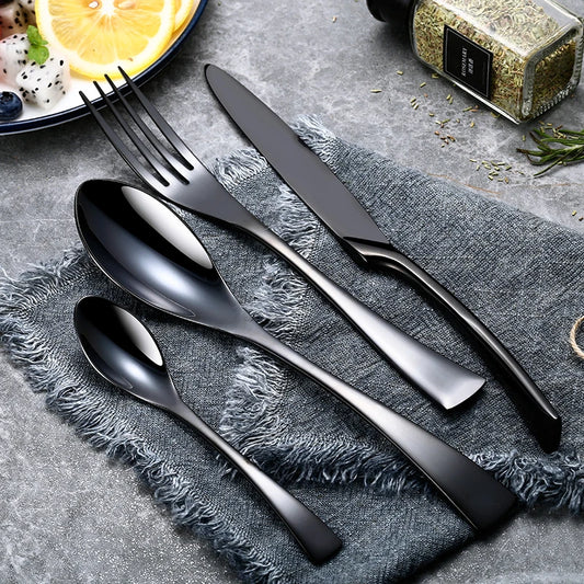 Black & Gold 304 Stainless Steel Cutlery Set – 20-Piece (4 Settings) or 24-Piece (6 Settings), Dishwasher Safe Peaceful Pleasures Health and Wellness 6Set--24Pcs