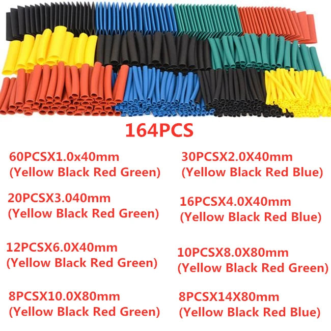 127/164/328/530Pcs Assorted Polyolefin Heat Shrink Tube Cable Sleeve Wrap Wire Set Insulated Shrinkable Tube Peaceful Pleasures Health and Wellness 164PCS Bagged