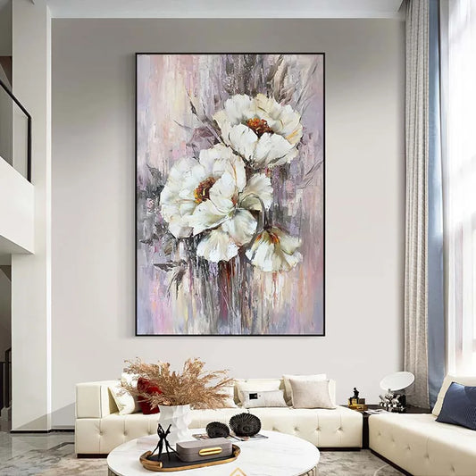 The beautiful white flower oil painting on the high-quality canvas is used for home decoration in the parlour bedroom and hotel Peaceful Pleasures Health and Wellness No frame 70cmx140cm