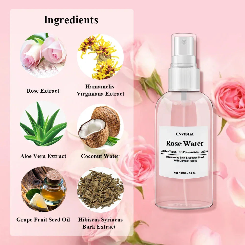 ENVISHA Rose Water Facial Toner – Hydrating & Pore-Minimizing Serum Peaceful Pleasures Health and Wellness