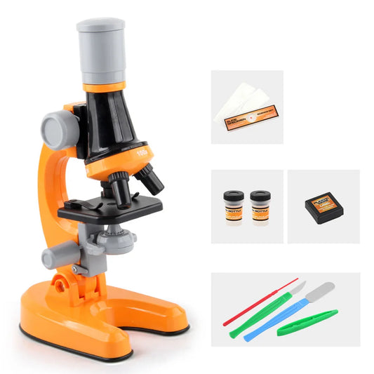Children Biological Microscope Microscope Kit Lab LED 100X-400X-1200X Home School Science Educational Toy Gift For Kids Child 's Peaceful Pleasures Health and Wellness