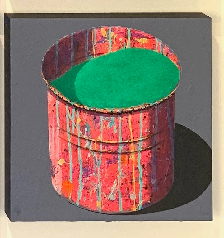 Hand-painted Oil Painting Paintings of Stephane Braud, Acrylic Painting, Paint Bucket with Paint Framed, Ready to Hang Peaceful Pleasures Health and Wellness dark green 35x35cm