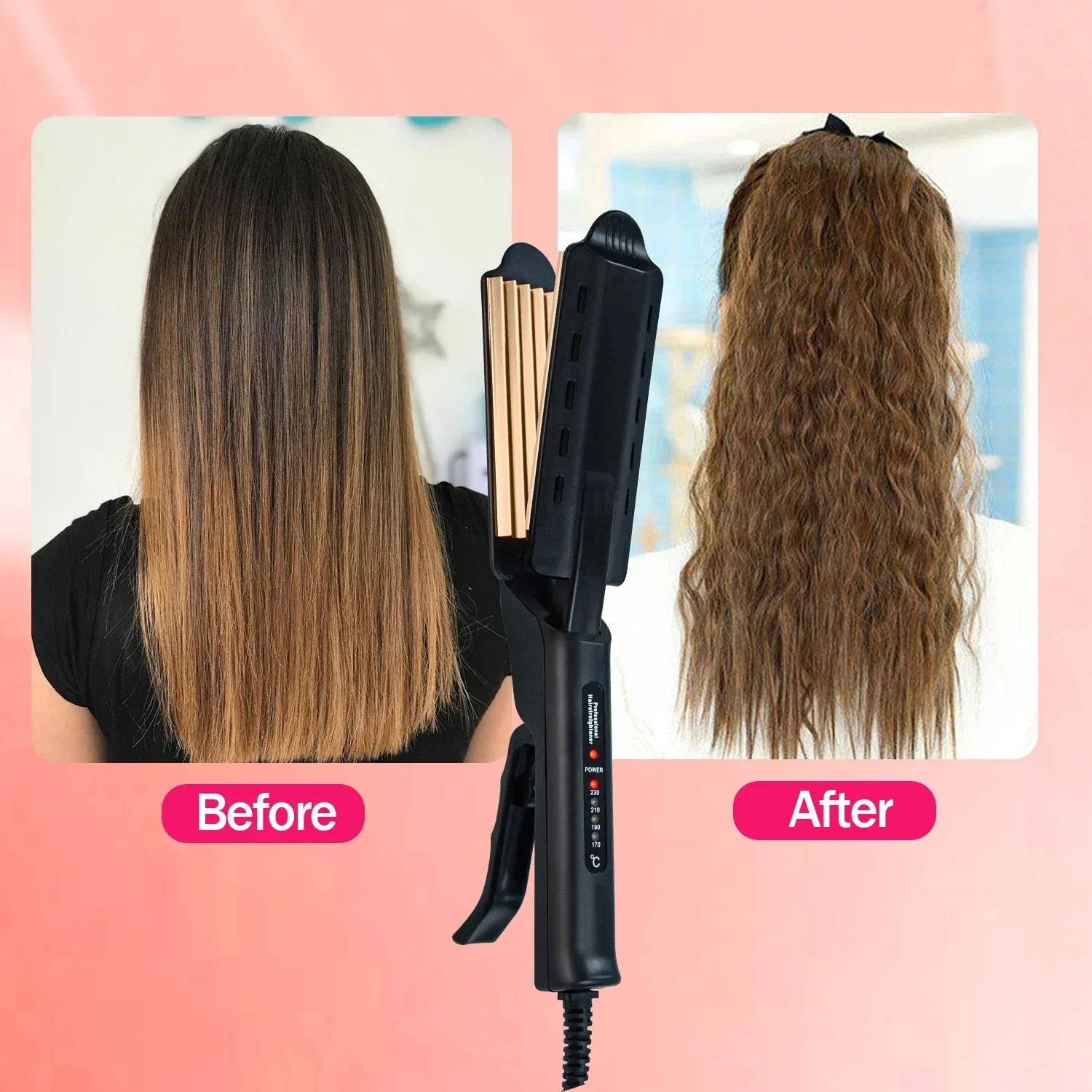 Hair Curler Flat Iron Corn Curls Corrugation Wave Ceramic Tourmaline Ionic Curling Iron Tongs Hair Styling Crimper Dropshipping Peaceful Pleasures Health and Wellness no box United States US