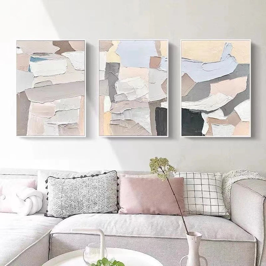 NEW Interior Decor 3 Panel Wall Art Picture For Home Hand Painted Acrylic Oil Canvas Poster Living Room Sofa Pop Hanging Drawing Peaceful Pleasures Health and Wellness No frame 2 90cmx150cmx3