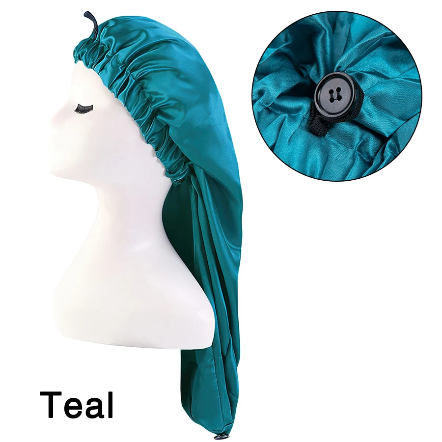 Long Sleep Cap For Women 1 Pack Large Soft Elastic Band Satin Bonnet For Braids Dreadlocks Long Curly Hair 12 Colors Choose Peaceful Pleasures Health and Wellness Teal