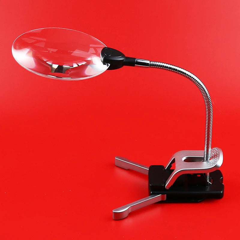 2.5X10X Clip-on Desktop Dual-purpose Magnifier with Led Light Multi-function Reading and Maintenance Magnifying Glass Peaceful Pleasures Health and Wellness