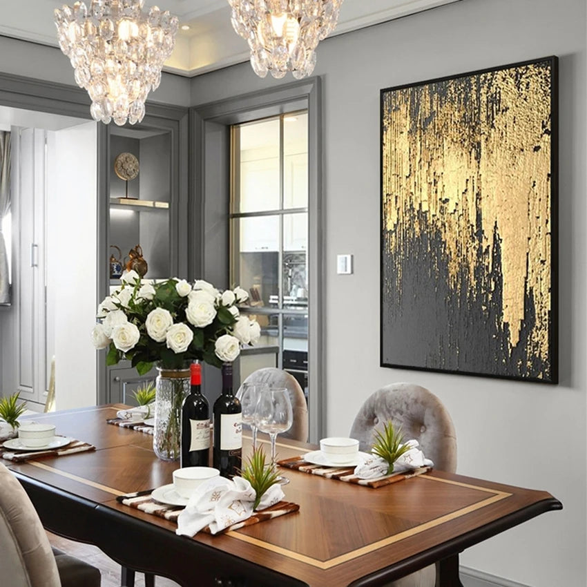 Nordic design abstract golden walll pictures for Christmas home decoration Hand painted oil painting on canvas for living room Peaceful Pleasures Health and Wellness