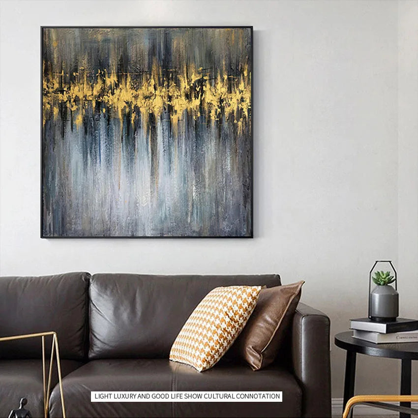 Canvas Oil Painting Frameless Acrylic Pigment 100% Handmade Yellow Modern Abstract Wall Decoration Art For Home Hotel Restaurant Peaceful Pleasures Health and Wellness