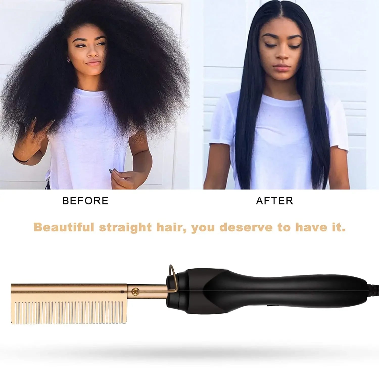 2 in1 Hot Comb Hair Straightener Electric Heating Comb Fast Heating Portable Travel Anti-Scald Beard Straightener Press Comb Peaceful Pleasures Health and Wellness