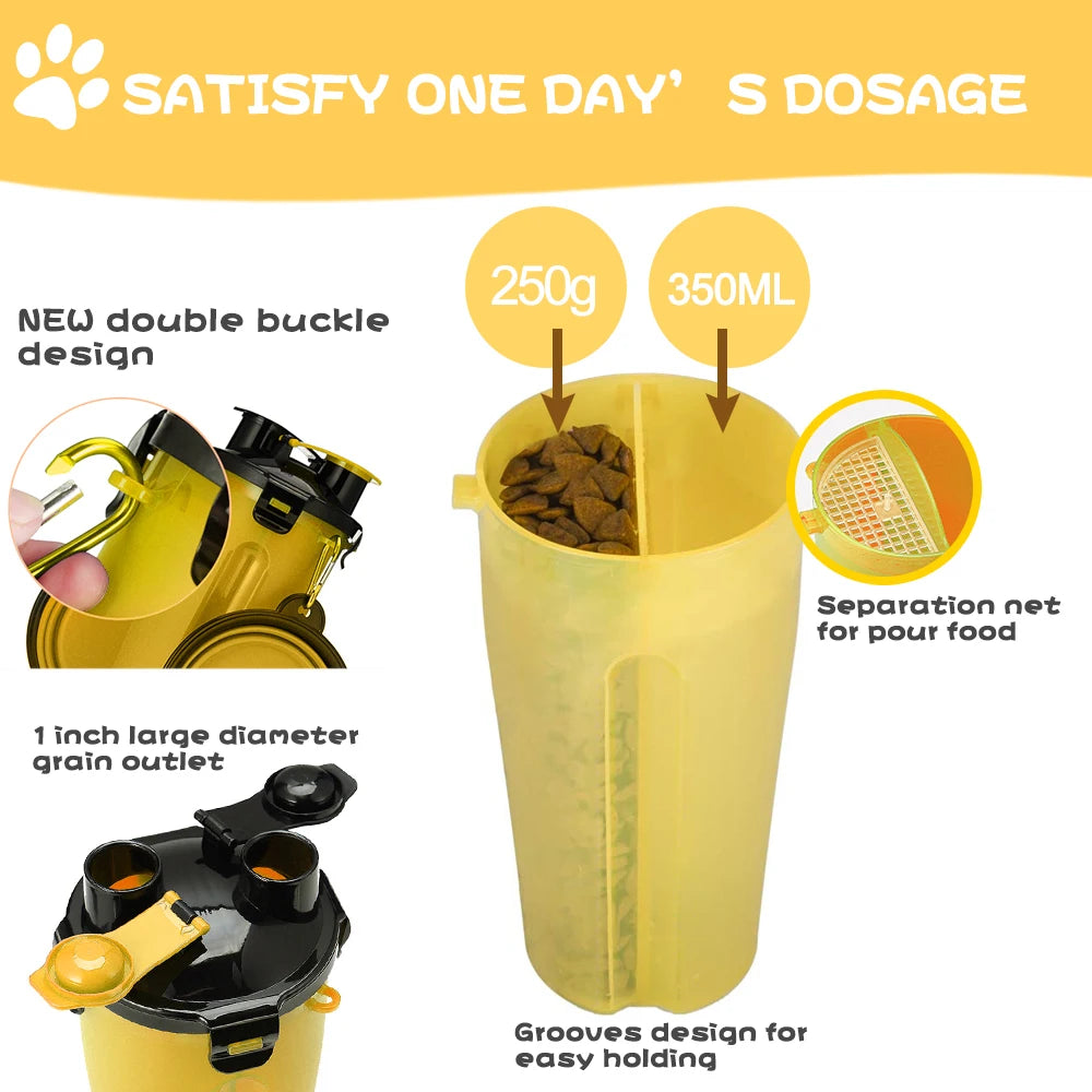 2-in-1 Portable Pet Water & Food Container with Foldable Silicone Bowl | Travel Dog & Cat Feeder – 350ml + 250g