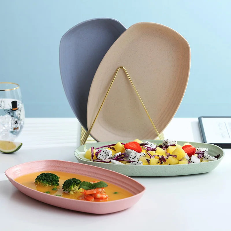 Wheat Straw Eco Serving Plate & Snack Tray – 4-Color Set for Pizza, Fruit, Breakfast & Dessert