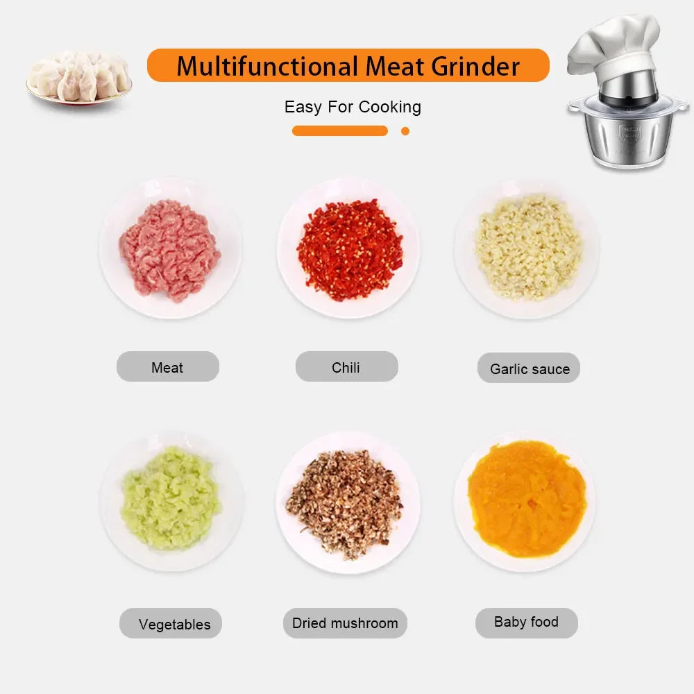BioloMix 500W Electric Chopper & Meat Grinder – 2L Stainless Steel, 2 Speeds Kitchen Appliance Peaceful Pleasures Health and Wellness