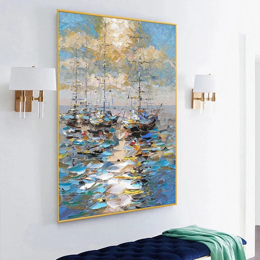 Manual Oil Painting Smooth Sailing Modern Porch Living Room Sofa Backdrop Wall Decor Poster Corridor Restaurant Hanging Picture Peaceful Pleasures Health and Wellness