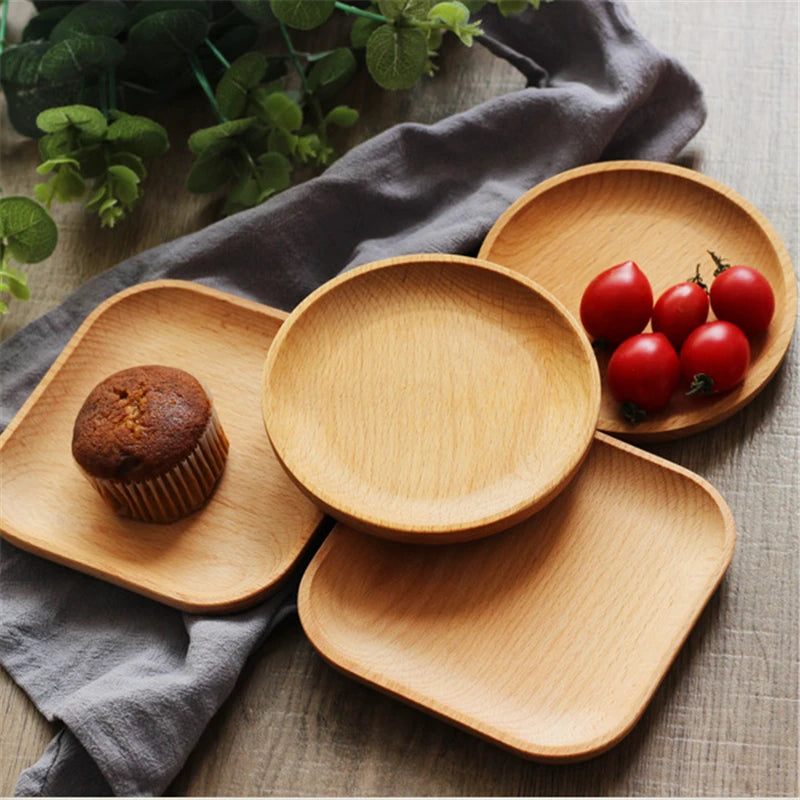 Round & Square Wooden Serving Plate – Eco-Friendly Wood Snack Tray for Fruit, Cake, Sushi & Dessert