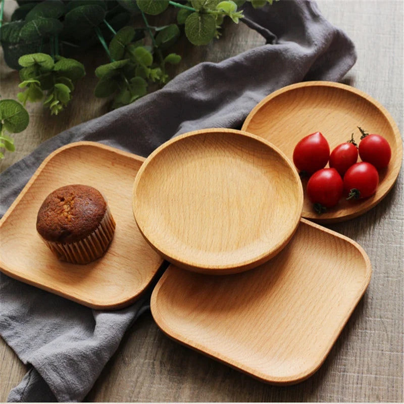Wooden Serving Tray – Round & Square Platter for Fruit & Cake