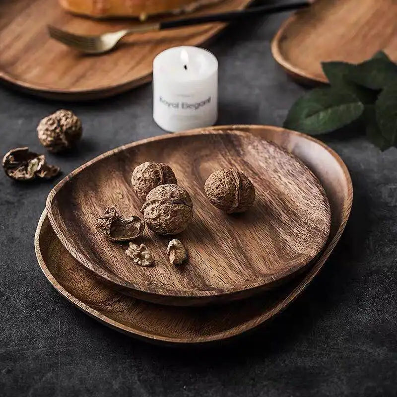 Irregular Oval Solid Acacia Wood Serving Plate & Tray | Natural Grain – Fruit, Dessert, Charcuterie & Tea