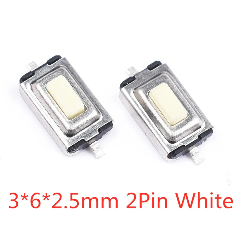 50PCS Tact Switch Silicone Button Micro Switch 3*4*2mm 3x6x4.3mm 2Pin 3x6x2.5mm 4*4*1.5mm SMD 4 Feet Peaceful Pleasures Health and Wellness 3X6X2.5mm 2Pin White