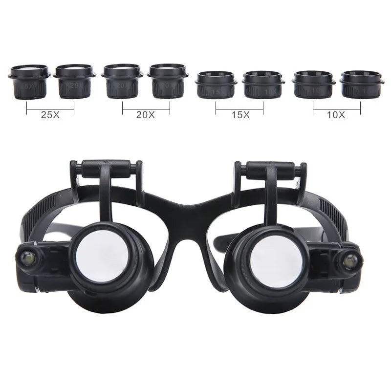 Black Watch Magnifier High Zoom Headband Eyewear Magnifying Glasses 2 LED Illuminated Magnifier Watch Repair Glasses Peaceful Pleasures Health and Wellness