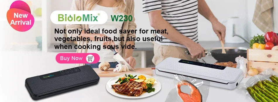 BioloMix Vacuum Sealer – Dry & Wet Food Saver with 10 Bags Vacuum Sealer BioloMix