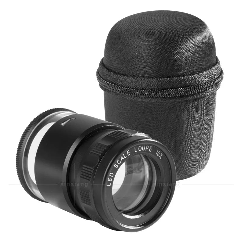 10X Full Metal Cylindrical Measuring Scale Usb Rechargeable Optical Magnifying Glass Six Led Lights with Cloth Bag Loupe Peaceful Pleasures Health and Wellness