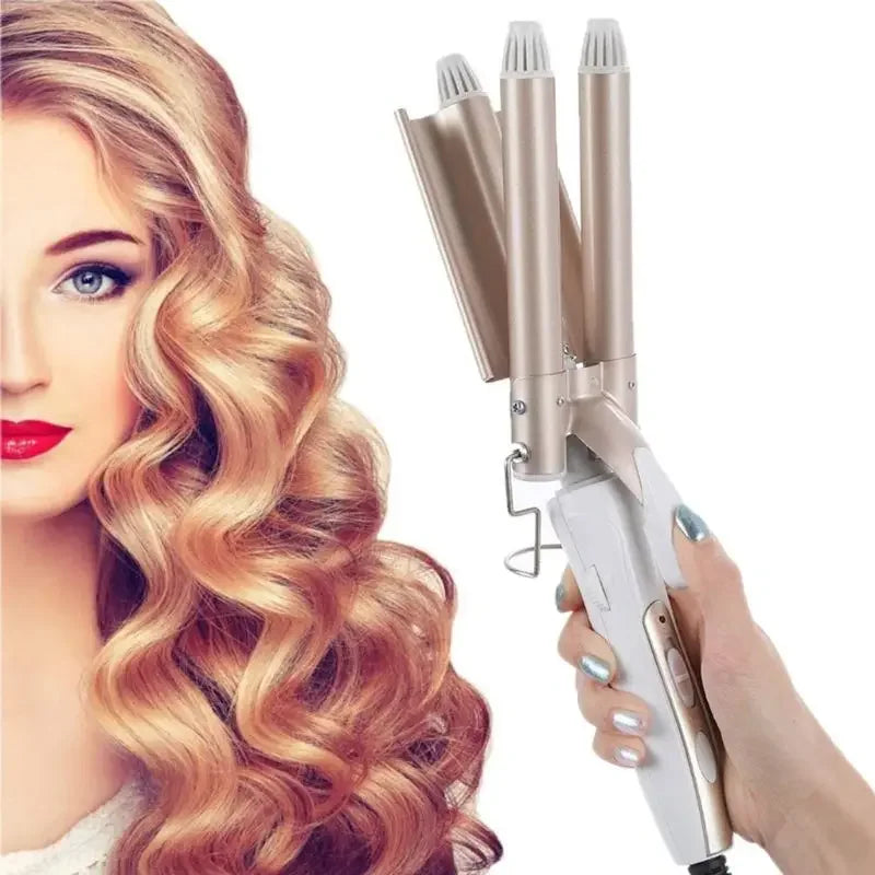 Professional Curling Iron Ceramic Triple Barrel Electric Irons Curlers Hair Styler Waver Styling Hair Curler Triple Barrels Tool Peaceful Pleasures Health and Wellness