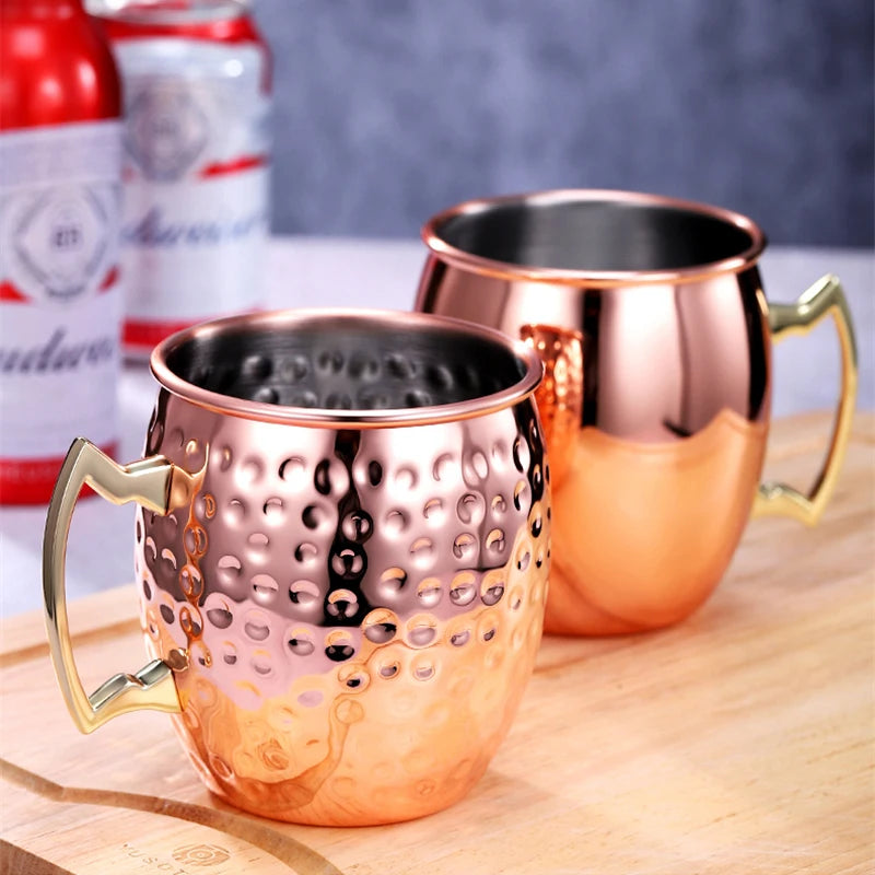 Hammered Copper-Plated Moscow Mule Mug – 500ml Stainless Steel Cocktail Cup with Brass Handle