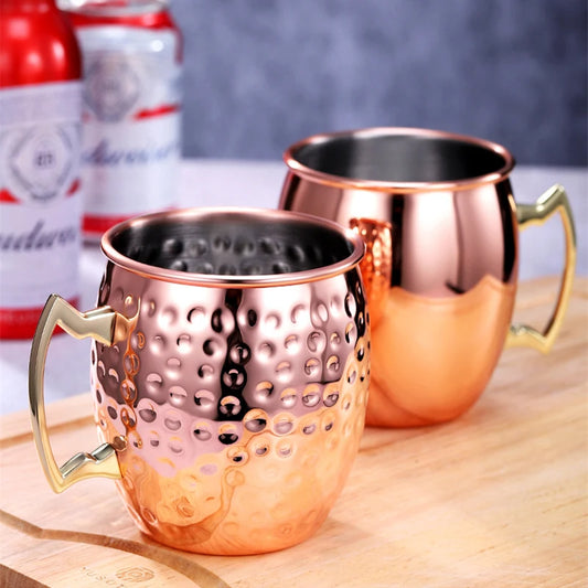 Hammered Copper-Plated Moscow Mule Mug – 500ml Stainless Steel Cocktail Cup with Brass Handle Peaceful Pleasures Health and Wellness