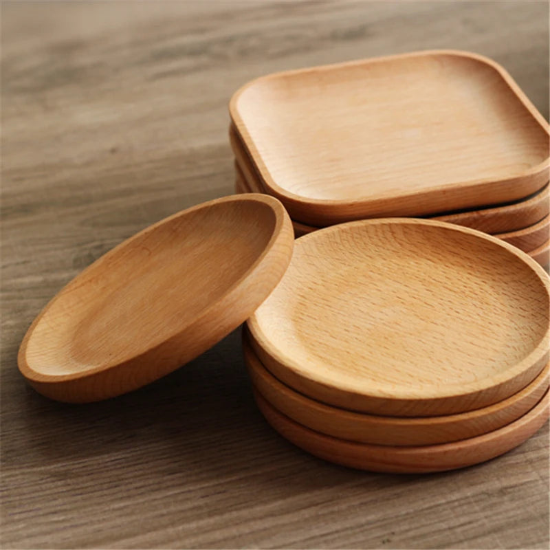 Round & Square Wooden Serving Plate – Eco-Friendly Wood Snack Tray for Fruit, Cake, Sushi & Dessert