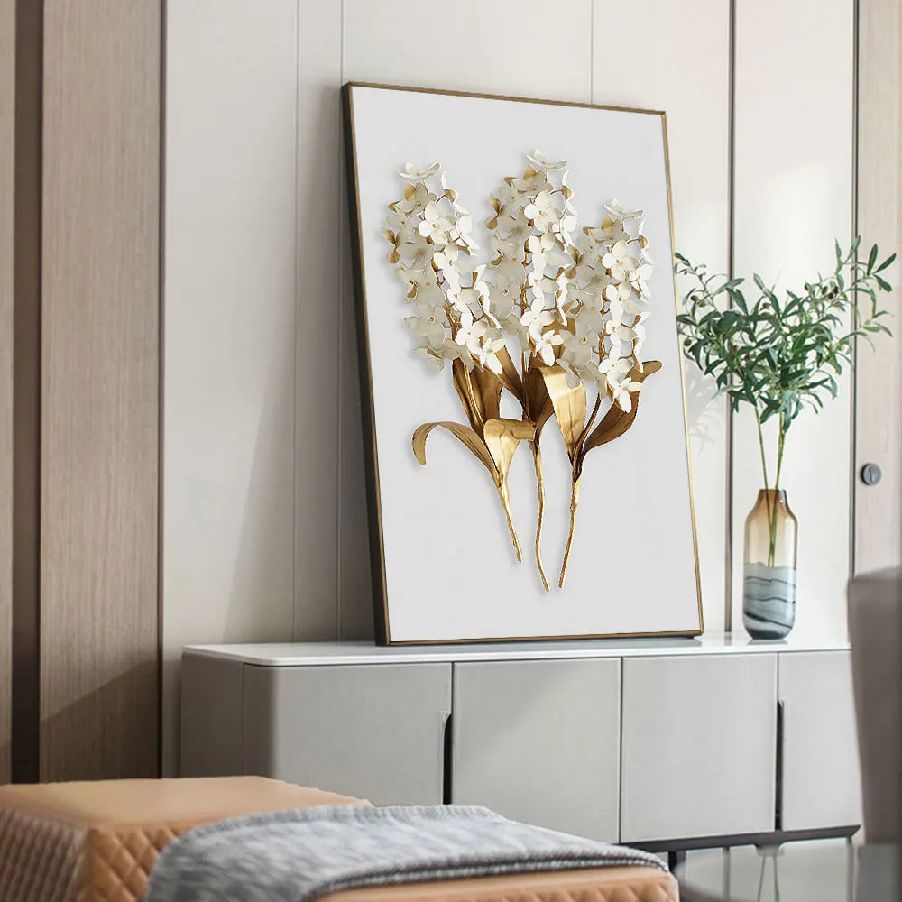 3D White Flower Picture Wall Art Canvas Painting Scandinavian Posters Prints Painting Pictures Livingroom Home Wall Decoration Peaceful Pleasures Health and Wellness