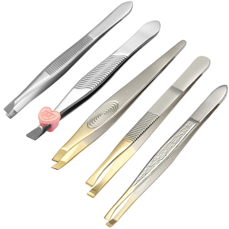 Stainless Steel Eyebrow Tweezers – Slant & Flat Tip