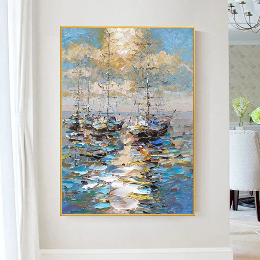 Manual Oil Painting Smooth Sailing Modern Porch Living Room Sofa Backdrop Wall Decor Poster Corridor Restaurant Hanging Picture Peaceful Pleasures Health and Wellness no frame 100cmx180cm