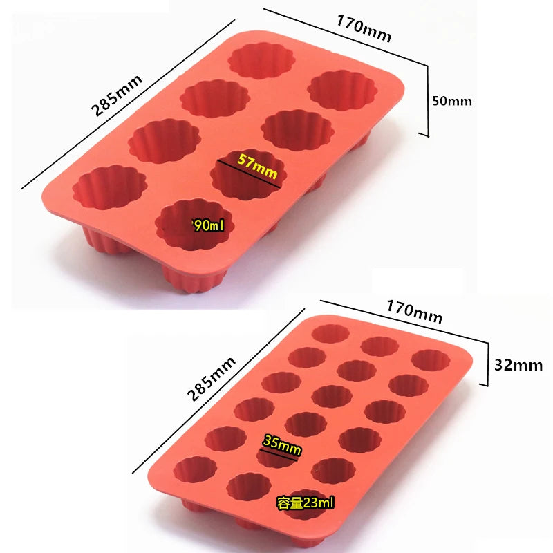 8/18 Cavity Silicone Mold Canneles Bordelais Fluted Cake Mold Muffin Cupcake Baking Tray Dessert Pastry Cake Decorating Tools Peaceful Pleasures Health and Wellness
