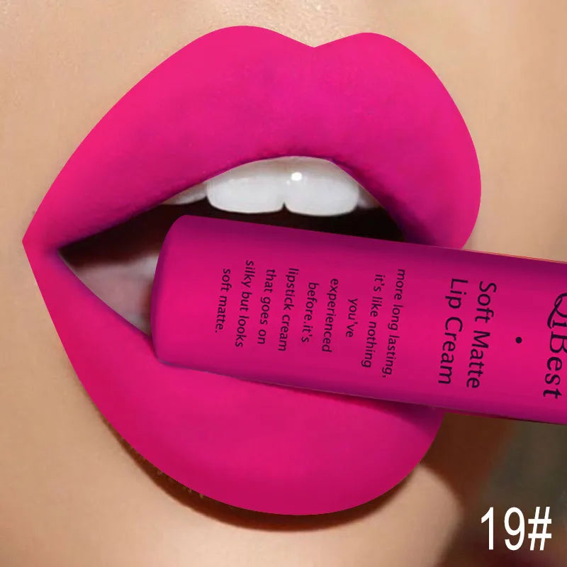 QIBEST Brand Waterproof Matte Nude Liquid Lipstick Pigment Dark Red Black Lip Tint Long Lasting Purple Lip Gloss Women Makeup Peaceful Pleasures Health and Wellness 19