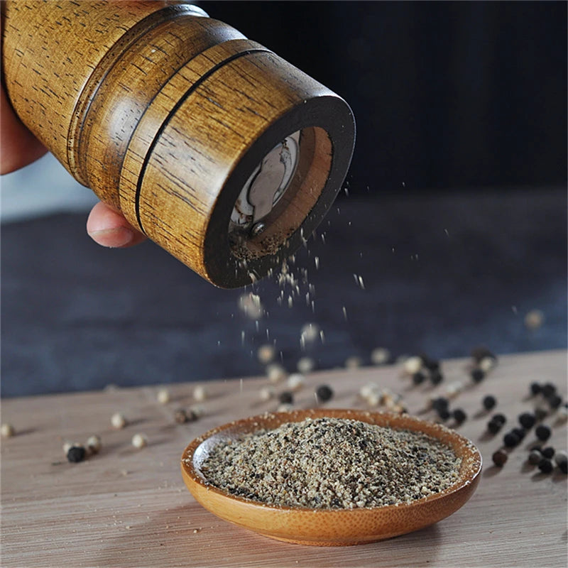 4PC 10inch Classical Oak Wood Pepper Spice Mill Grinder Set Handheld Seasoning Mills Grinder Ceramic Grinding Core BBQ Tools Set