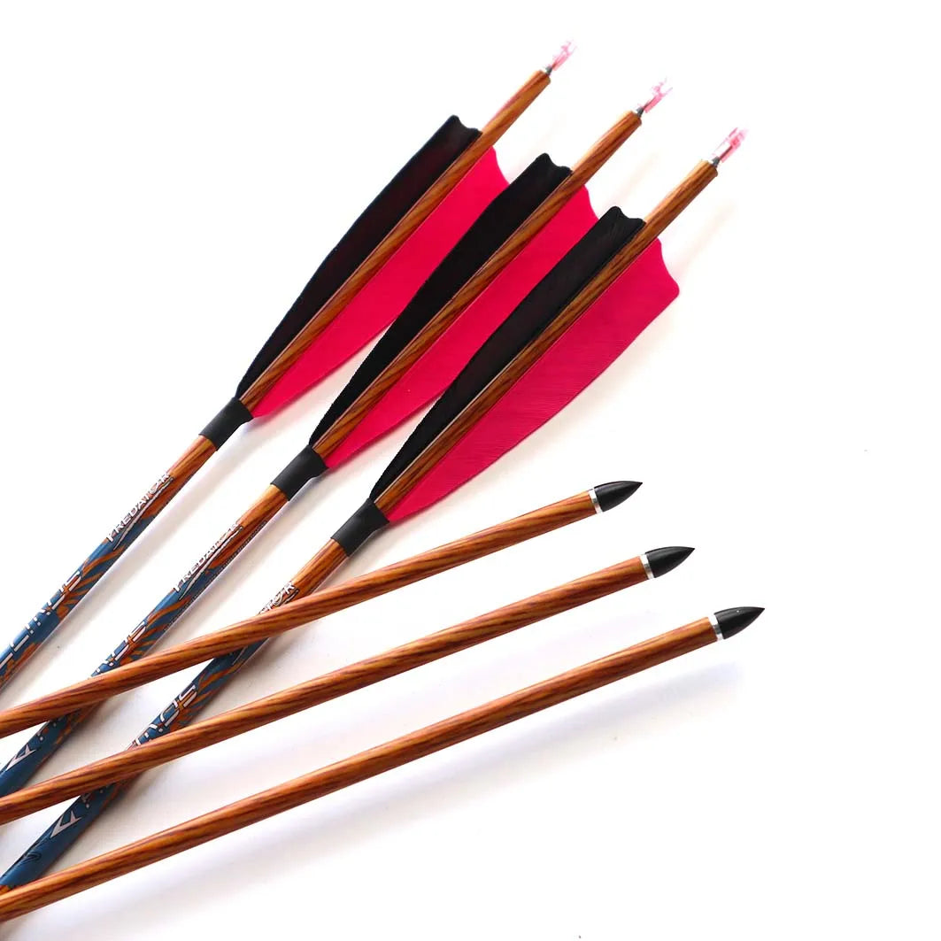 6 Wood Skin Carbon Arrows Spine 350 400 500 600 700 5 Real Feather