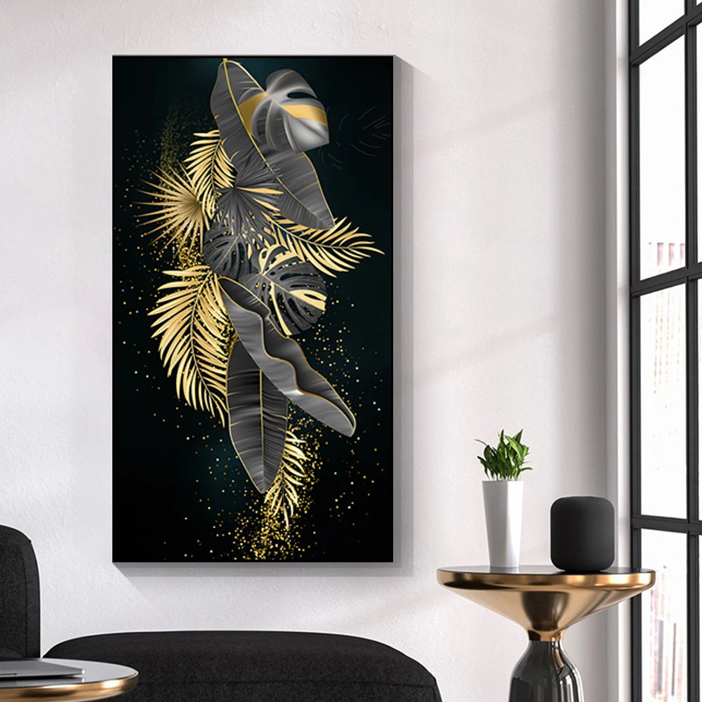 Abstract Golden Leaves and Flower Tree Oil Painting on Canvas Posters and Prints Wall Art Pictures for Living Room Cuadros Decor Peaceful Pleasures Health and Wellness